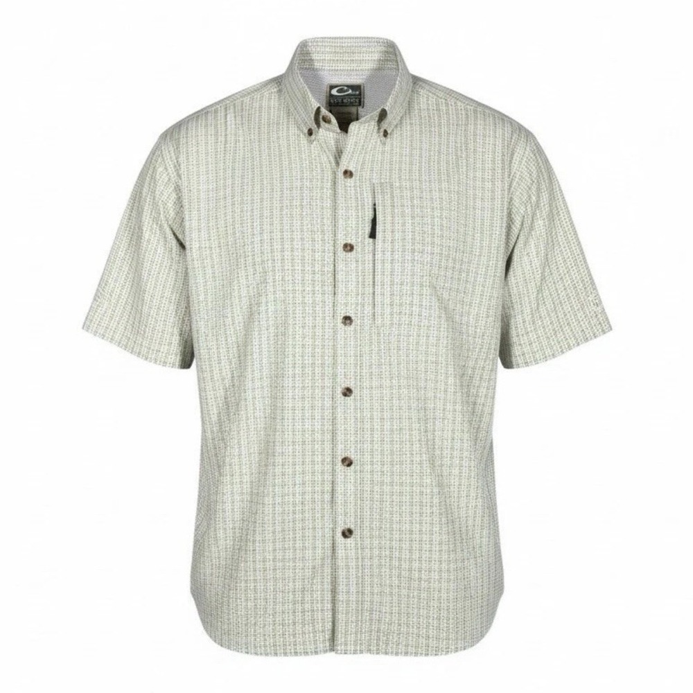 Drake Clothing Co Men XL White Green Vented Short Sleeve Shirt Button Up